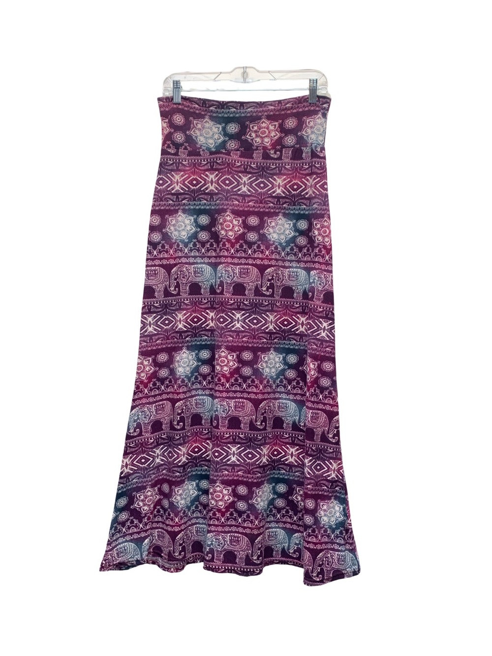 Hot Kiss Purple & Teal Elephant Print Maxi Skirt